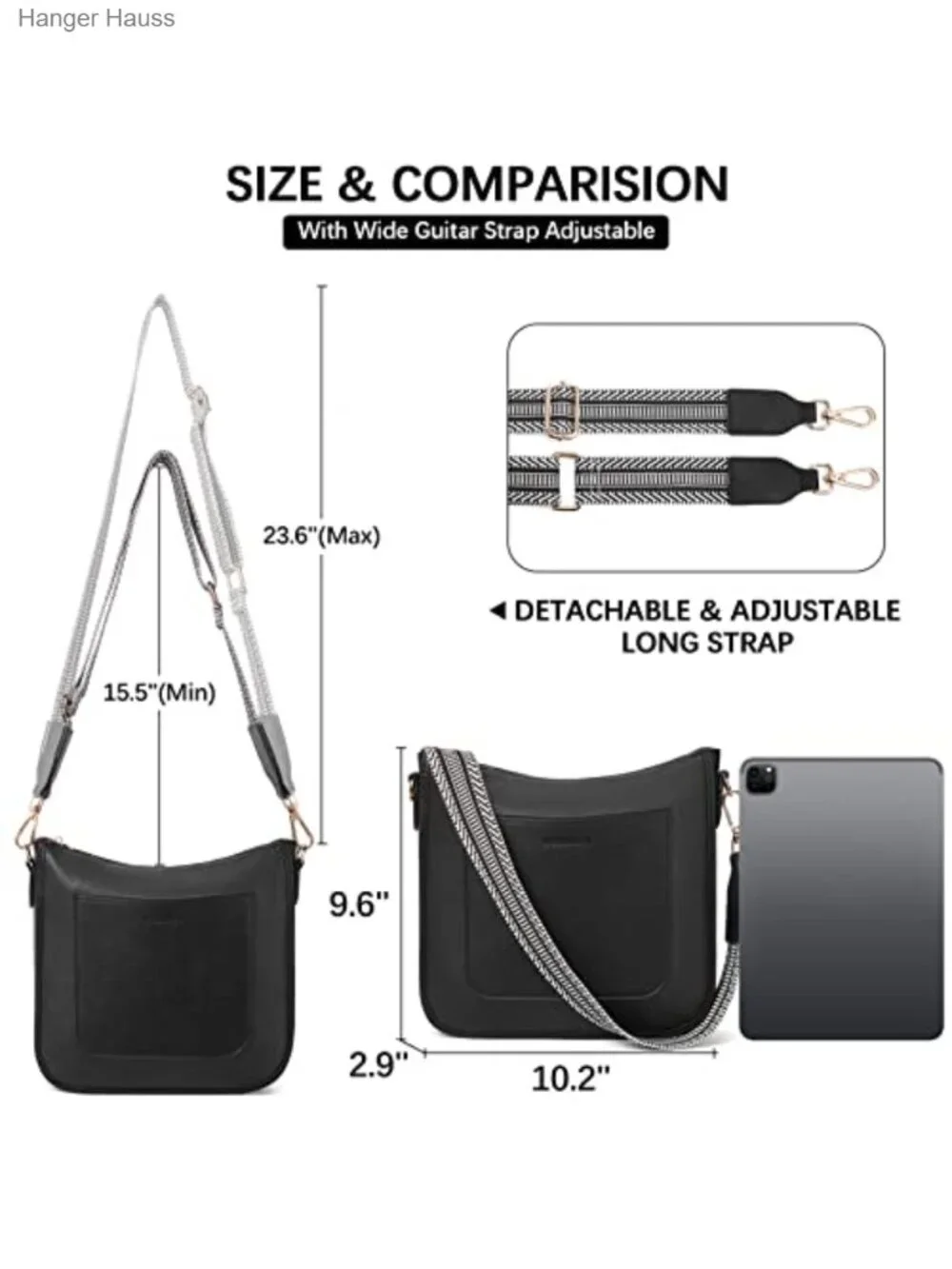 Women's Faux Leather Crossbody Bag with Adjustable Guitar Strap
